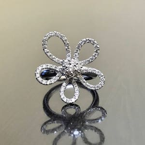14K White Gold Modern Diamond Engagement Ring - 14K Gold Floral Diamond Wedding Ring - 14K Gold Diamond Flower Ring - Flower Diamond Ring