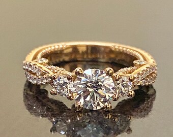 18K Rose Gold Art Deco Diamond Engagement Ring - Rose Gold Pave Diamond Wedding Ring - Diamond Art Deco Handmade Rose Gold Ring