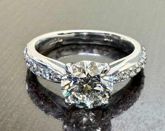 Anillo de compromiso de diamantes redondos de 1,70 quilates triple excelente certificado GIA de oro blanco de 14 quilates - Anillo de boda de diamantes GIA de oro blanco de 14 quilates