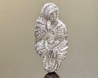 Art Deco 18K White Gold Diamond Brooch - Old European Cut Diamond Art Deco Brooch - Vintage Inspired Art Deco Diamond 18K Gold Brooch