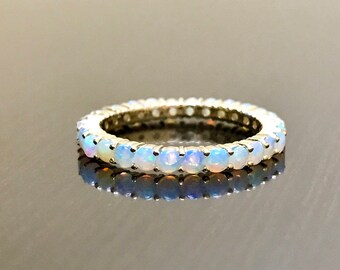 18K Yellow Gold Opal Engagement Band - 18K Gold Eternity Opal Wedding Band - 18K Gold Opal Band - Gold Opal Eternity Band - 18K Gold Band