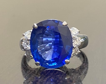 Handmade Platinum Diamond GIA Certified 7.03 Oval Blue Sapphire Engagement Ring - GIA Sri Lanka Blue Sapphire Diamond Platinum Ring