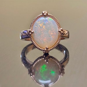 14K Rose Gold Handmade Solitaire Oval Opal Engagement Ring - Etsy
