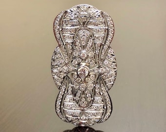 18K White Gold Art Deco Diamond Brooch - 18K Old European Cut Diamond Art Deco Brooch - Vintage Inspired Diamond Art Deco 18K Gold Brooch