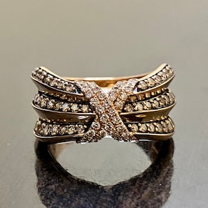 14K Rose Gold LE VIAN Chocolatier Pleated Diamond X Ring - Rose Gold Chocolate Diamond and White Diamond Engagement Band