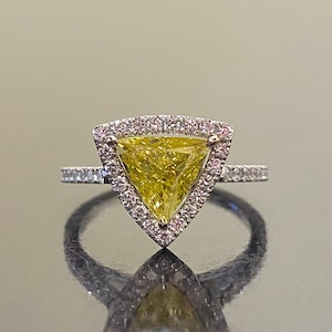18K White Gold Halo Trillion Yellow Diamond Engagement Ring - EGL Certified Diamond Halo Trillion Wedding Ring - 18K Yellow Diamond Ring