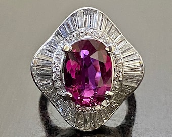 Art Deco Platinum Ballerina Baguette Diamond GIA Certified 3.54 Carat Oval Ruby Ring- Handmade Platinum Oval Ruby Engagement Ring