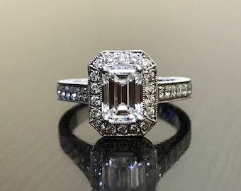 Platinum Art Deco Emerald Cut Diamond Engagement Ring - Art Deco Platinum Diamond Wedding Ring - Emerald Cut Ring - Diamond Platinum Ring