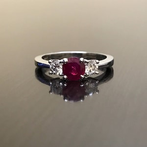 Art Deco Diamond Platinum Ruby Engagement Ring - Platinum Art Deco Ruby Diamond Wedding Ring - Three Stone Diamond Platinum Ruby Ring
