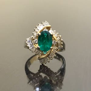 Art Deco Diamond Emerald Engagement Ring 14K Gold Emerald - Etsy
