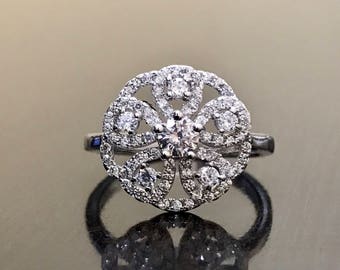 14K White Gold Art Deco Diamond Engagement Ring - 14K Gold Diamond Wedding Ring - 14K Diamond Ring - 14K Gold Diamond Art Deco Gold Ring