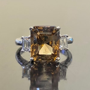 14K White Gold GIA Emerald Cut Diamond Three Stone Radiant Tourmaline Engagement Ring - 14K Three Stone Tourmaline GIA Diamond Wedding Ring