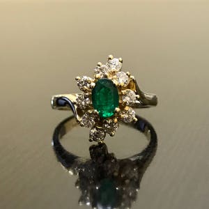 14K Yellow Gold Art Deco Emerald Diamond Engagement Ring 14K - Etsy