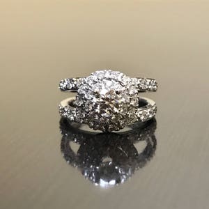 18K White Gold Diamond Engagement Ring - 18K Gold Halo Diamond Wedding Ring - Art Deco Diamond Ring - Pave Diamond Ring - Halo Diamond Ring