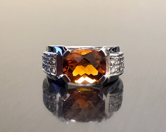 18K White Gold Diamond Madeira Citrine Engagement Ring - 18K Gold Citrine Diamond Wedding Ring - 18K Gold Modern Madeira Citrine Ring