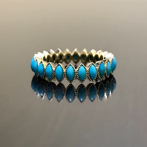 14K Yellow Gold Eternity Turquoise Engagement Band - 14K Gold Art Deco Turquoise Wedding Band - 14K Turquoise Band - Turquoise Eternity Band