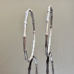 Sterling Silver Vintage Authentic John Hardy Bamboo Hoop Earrings - Handmade Silver Large Hoop John Hardy Earrings - Silver John Hardy Hoops