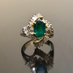 Art Deco Diamond Emerald Engagement Ring 14K Gold Emerald - Etsy