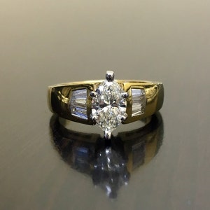 18K Yellow Gold Marquise Diamond Engagement Ring - 18K Gold Diamond Wedding Ring - Art Deco Marquise Diamond Ring - Yellow Gold Diamond Ring
