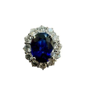 14K White Gold Halo Diamond GIA Certified 2.25 Carat Oval Royal Blue Sapphire Engagement Ring