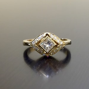 18K Yellow Gold Art Deco Princess Cut Diamond Engagement Ring - Art Deco 18K Gold Diamond Wedding Ring - Princess Cut Ring - Diamond Ring