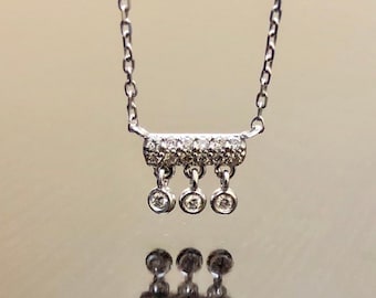 14K White Gold Diamond Necklace - 14K Gold Diamond Minimalist Necklace - Handmade Diamond White Gold Necklace - 14K Diamond Necklace