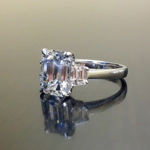 Platinum Emerald Cut Diamond Engagement Ring Art Deco Platinum Diamond Wedding Ring Emerald Cut Three Stone Diamond Ring Platinum Ring image 4