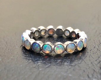 Opal Eternity Band - Eternity Opal Engagement Band - Sterling Silver Opal Wedding Band - Silver Opal Band - Art Deco Opal Band - Opal Ring