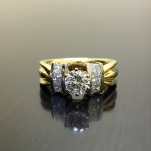 18K Yellow Gold Diamond Engagement Ring - 18K Gold Diamond Wedding Ring - 18K Two Tone Gold Diamond Ring - Modern Princess Cut Diamond Ring