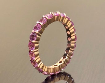 Eternity 18K Rose Gold Pink Sapphire Engagement Band - Rose Gold Sapphire Wedding Band - Sapphire Eternity Band - 18K Eternity Sapphire Band