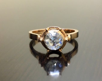 14K Rose Gold Diamond Engagement Ring - Art Deco Rose Cut Diamond Wedding Ring - Art Deco Rose Gold Soliatire Diamond Ring - Rose Gold Ring