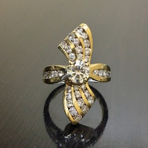 Art Deco Diamond Engagement Ring - 14K Yellow Gold Diamond Wedding Ring - 14K Diamond Ring - Diamond Art Deco Ring - Diamond 14K Gold Ring