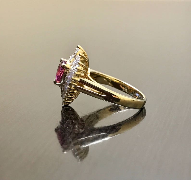 Art Deco Ruby Engagement Ring 14K Yellow Gold Diamond Ruby | Etsy