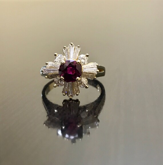 14K Yellow Gold Art Deco Ruby Diamond Engagement … - image 3
