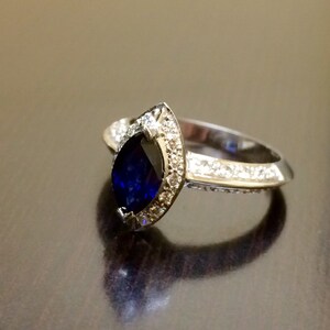 Art Deco Engagement Ring 18K White Gold Ceylon Blue Sapphire Diamond ...