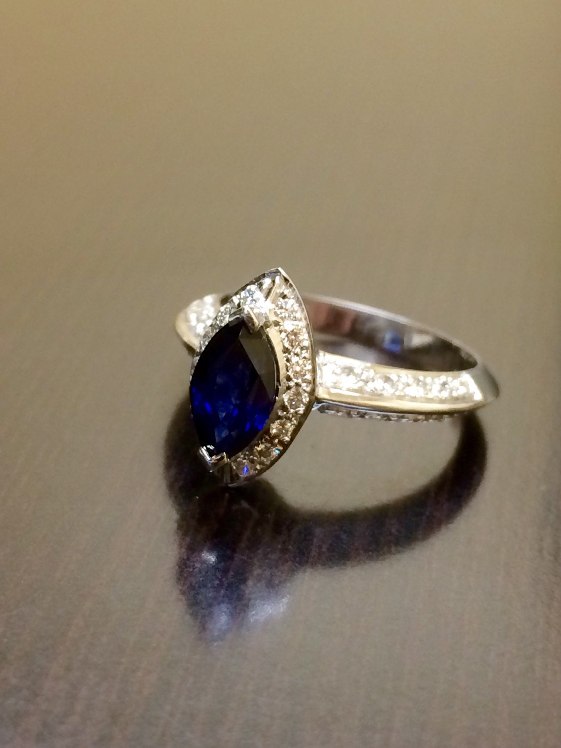 Art Deco Engagement Ring 18K White Gold Ceylon Blue Sapphire | Etsy