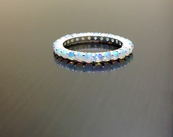 Eternity Opal Engagement Band - Opal Eternity Band - Opal Wedding Band - Eternity Opal Band - Sterling Silver Opal Band - Opal Silver Band
