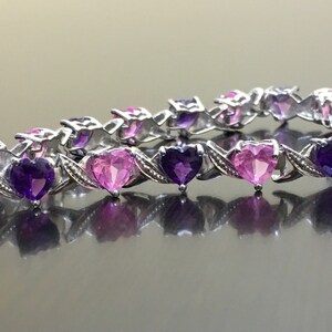 Sterling Silver Pink Topaz Heart Amethyst Bracelet - Amethyst Topaz Bracelet - Amethyst Heart Pink Topaz Bracelet - Heart Bracelet bild 4