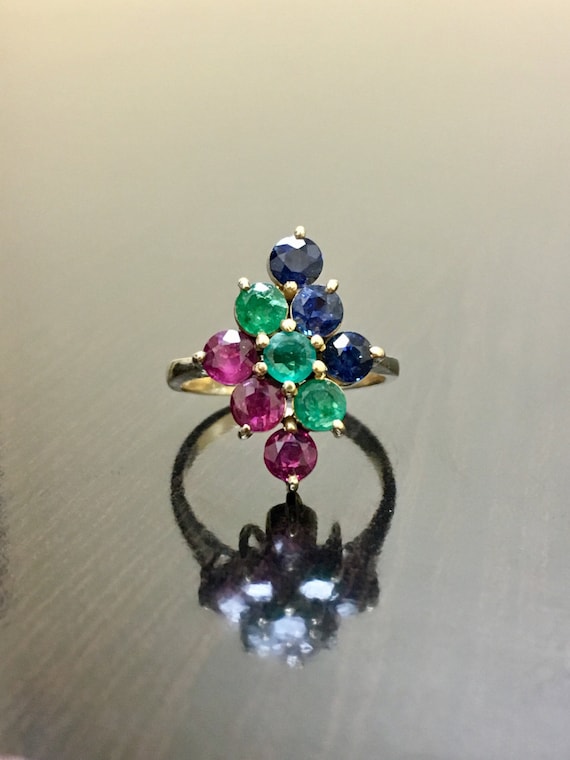 14K Yellow Gold Emerald Sapphire Ruby Engagement R