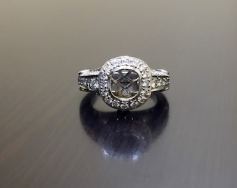 Art Deco Platinum Halo Diamond Engagement Ring - Platinum Diamond Wedding Ring - Halo Platinum Diamond Ring - Pave Diamond Platinum Ring