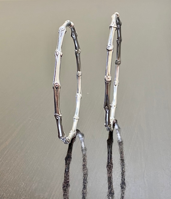 Sterling Silver Vintage Authentic John Hardy Bamboo Hoop Earrings