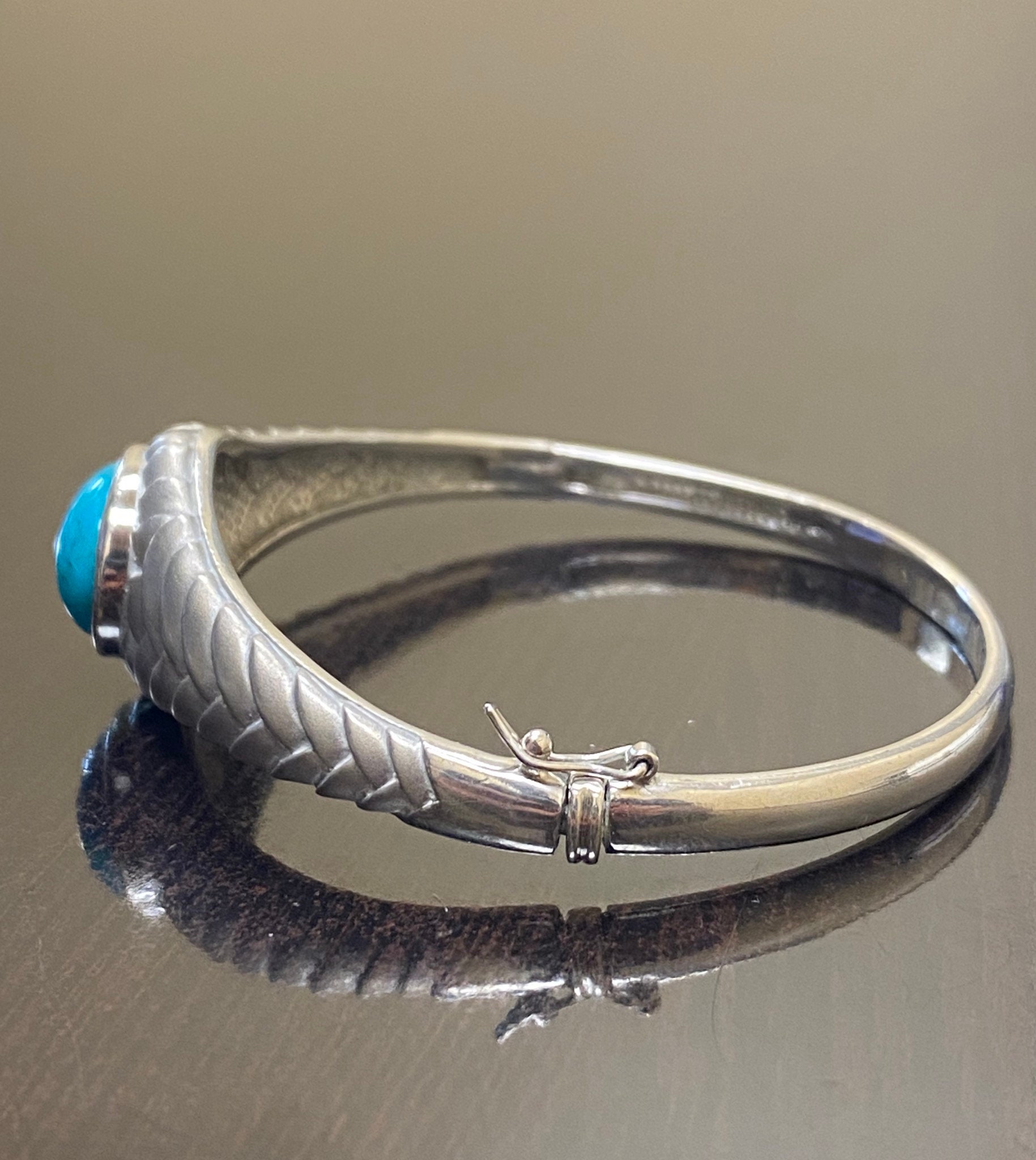 Handmade Sterling Silver Art Deco Turquoise Bangle Bracelet