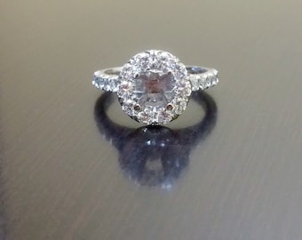 14K White Gold Halo Diamond Engagement Ring - 14K Gold Diamond Wedding Ring - Halo Diamond Ring - 14K Diamond Mounting - Diamond Jewelry