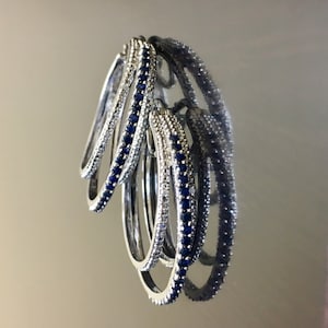 Blue Sapphire Earrings - Diamond Sapphire Hoop Earrings - Sapphire Diamond Earrings - Sterling Silver Hoop Earrings - Sapphire Hoops