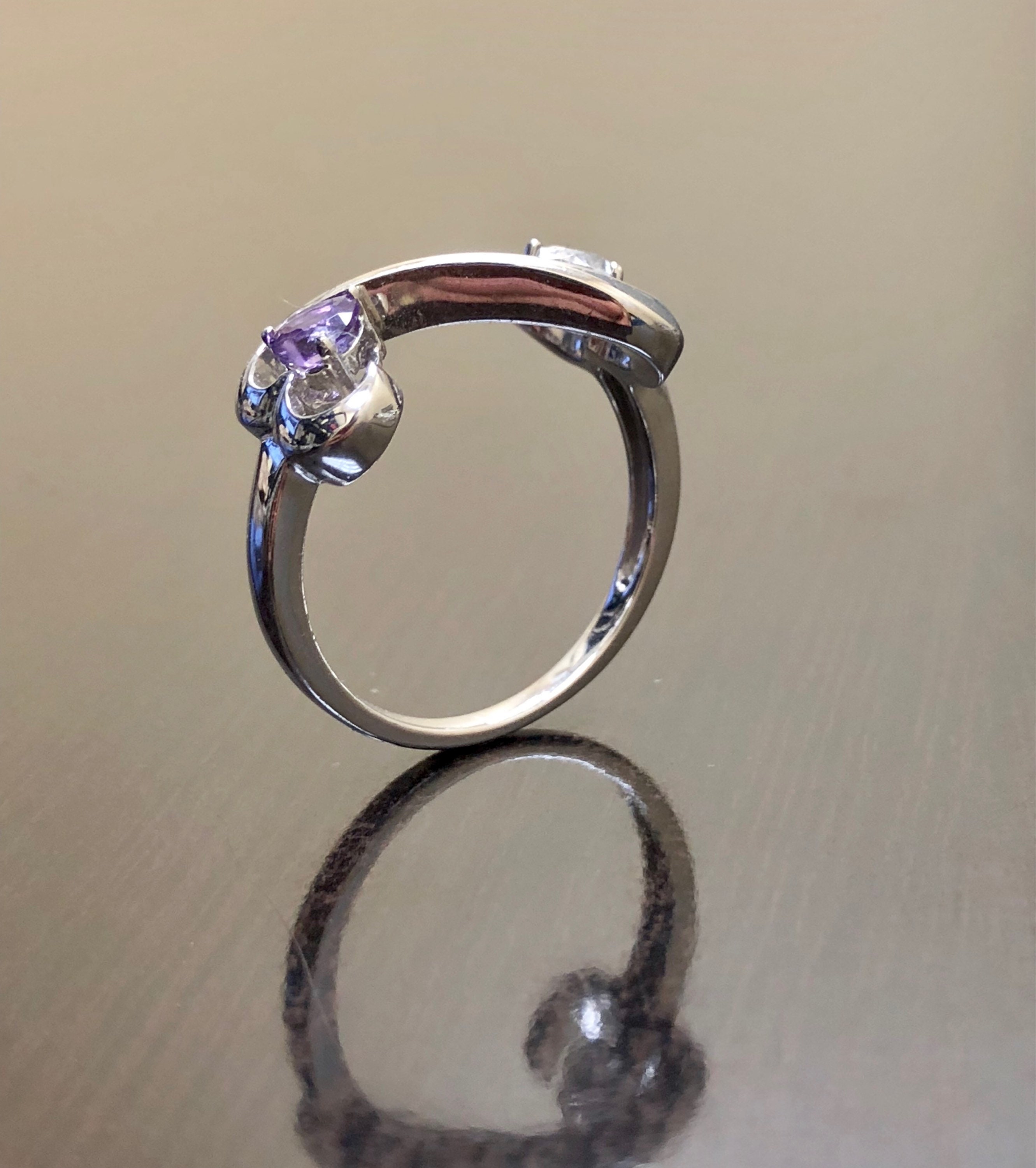 Bague Demi-alliance Or Sur Argent Avec Améthyste Et Topaze Blanche - Taille S8 - Neuf