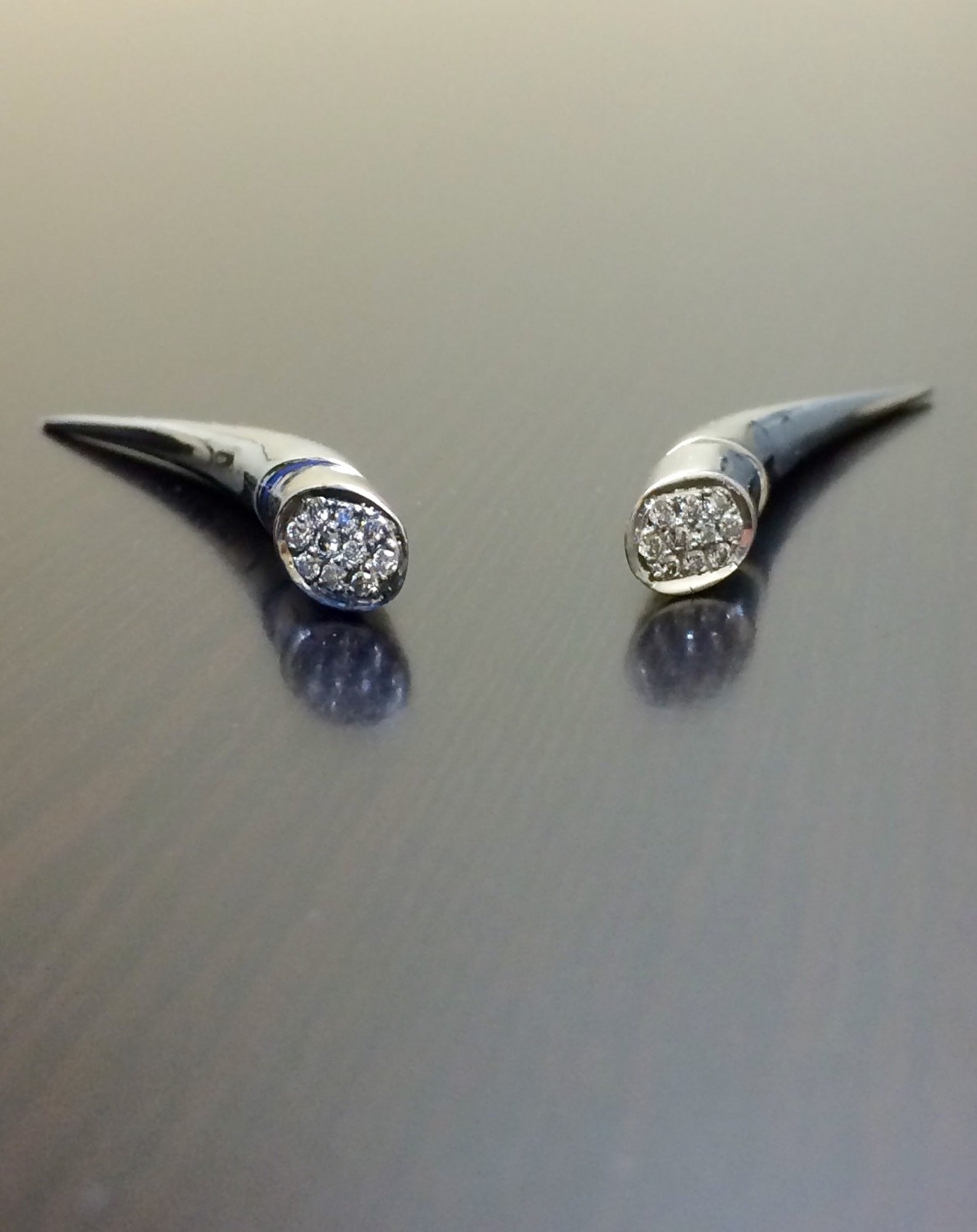 18K White Gold Diamond Gauge Earrings 18K Gold Diamond Etsy