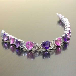 Sterling Silver Pink Topaz Heart Amethyst Bracelet - Amethyst Topaz Bracelet - Amethyst Heart Pink Topaz Bracelet - Heart Bracelet bild 2