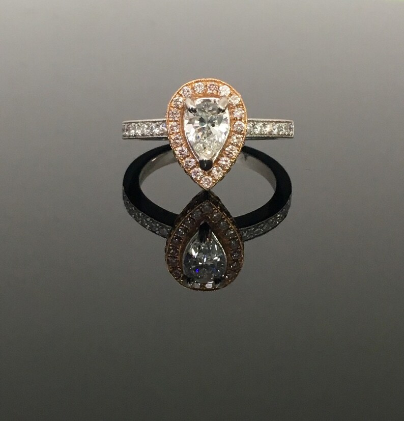 Art Deco Platinum Rose Gold Pear Shape Diamond Engagement Ring | Etsy