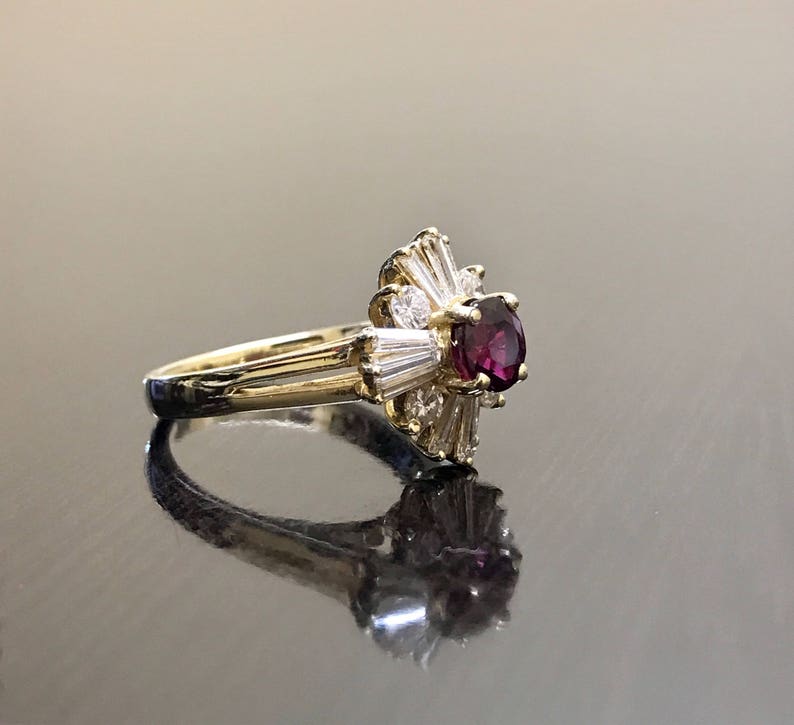 14K Yellow Gold Art Deco Ruby Diamond Engagement Ring Art Deco 14K Gold Diamond Ruby Wedding Ring Ruby Diamond Ring Art Deco Ruby Ring image 8