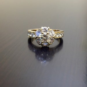 Art Deco 14K Yellow Gold Halo Diamond Engagement Ring - 14K Gold Art Deco Diamond Wedding Ring - Halo Diamond Ring - 14K Pave Diamond Ring